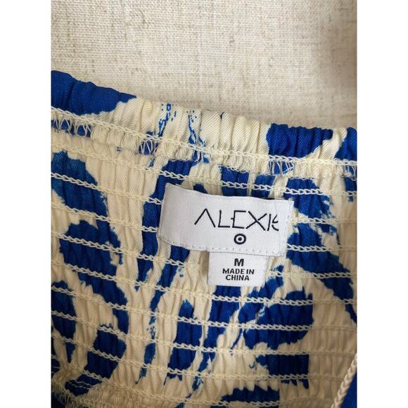 ALEXIS for Target Blue Botanical Tie Strap Asymmetrical Hem Dress Size Medium - Picture 5 of 15